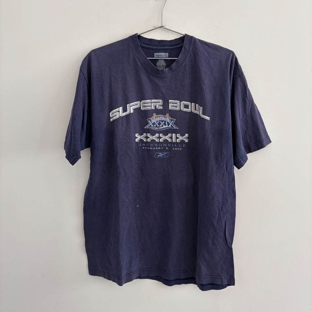 Reebok Super Bowl XXXIX Jacksonville 2005 Mens T-Shirt Navy Blue Large
